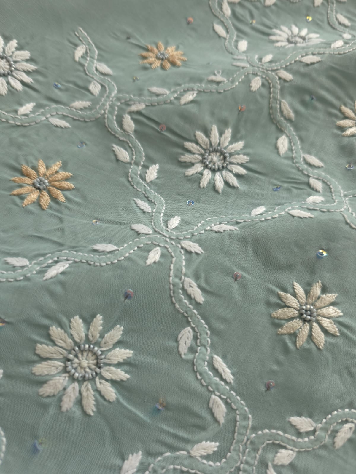 Grey Cotton Kurta fabric with Fine chikankari jaalwork with add on