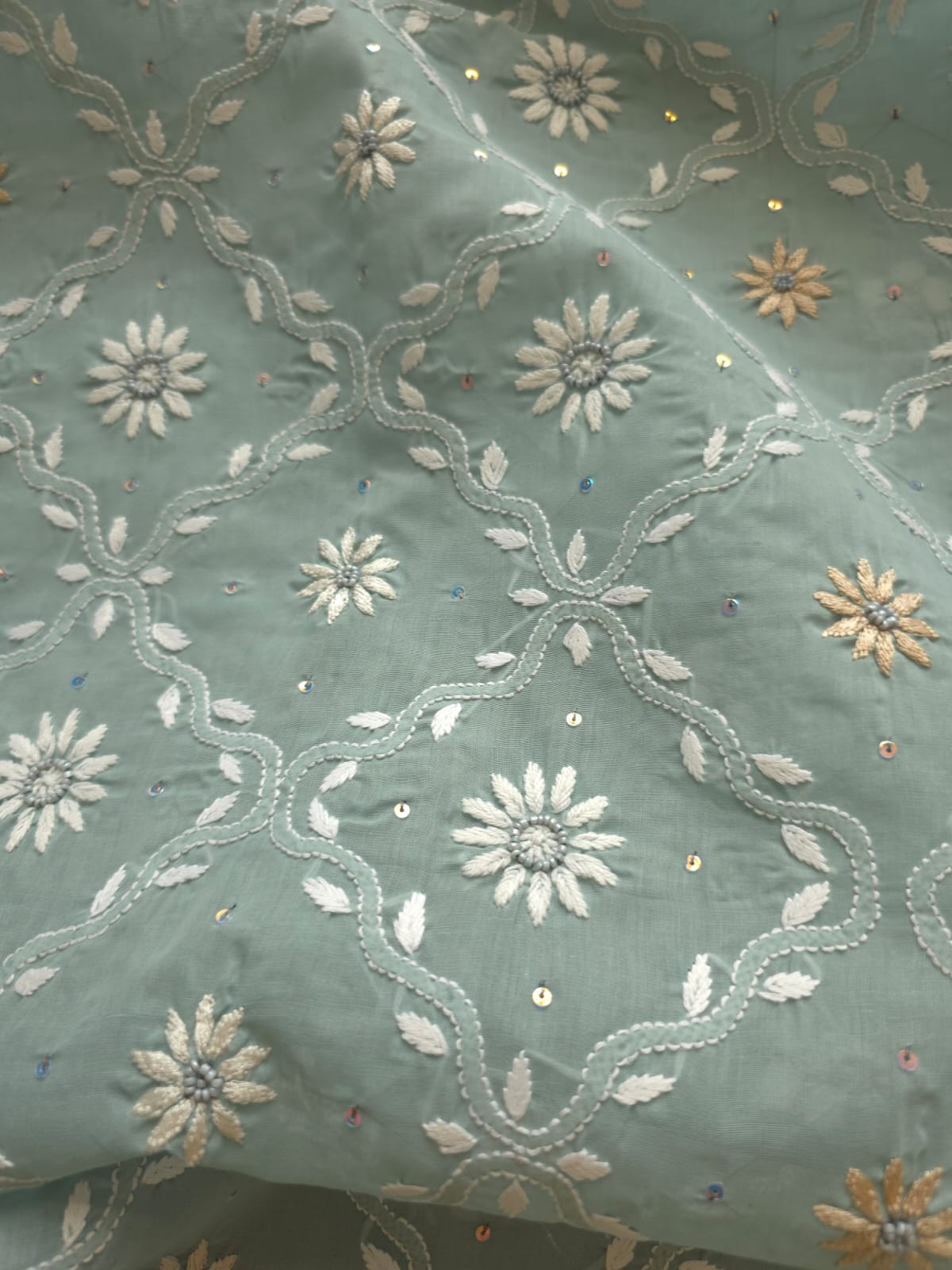 Grey Cotton Kurta fabric with Fine chikankari jaalwork with add on