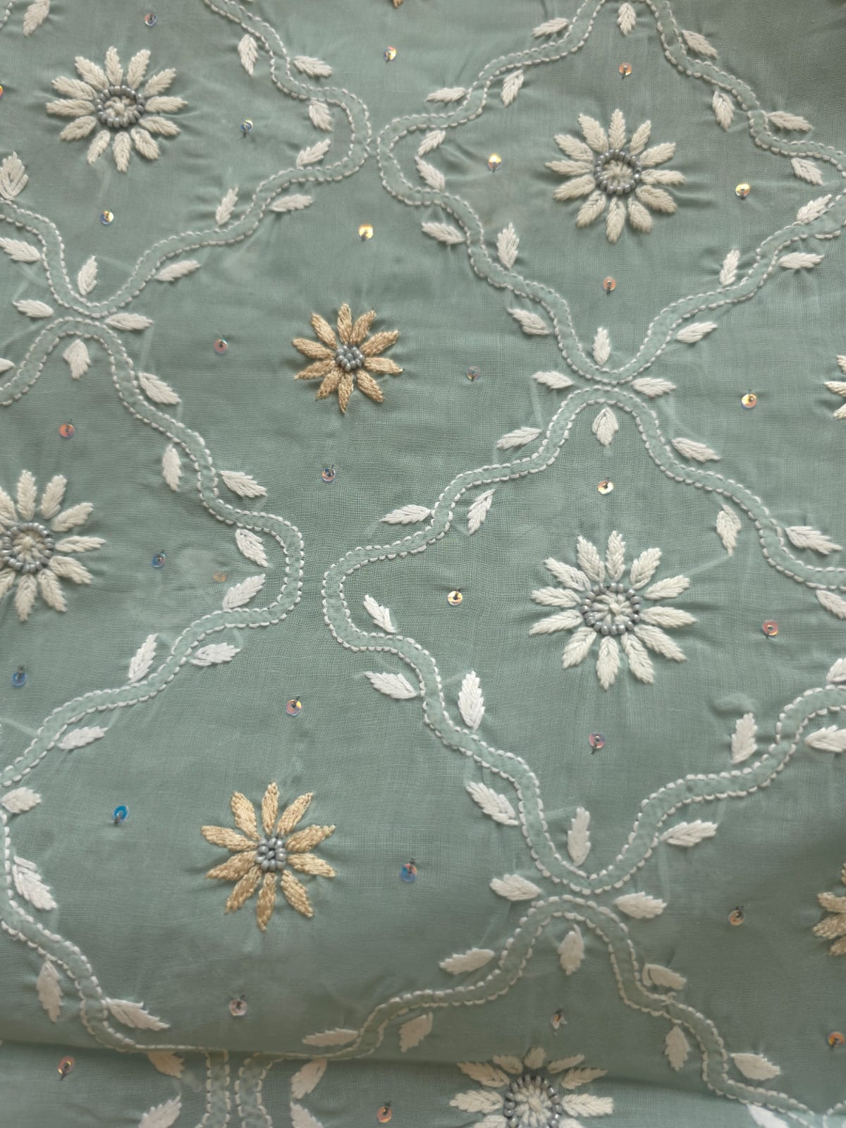 Grey Cotton Kurta fabric with Fine chikankari jaalwork with add on