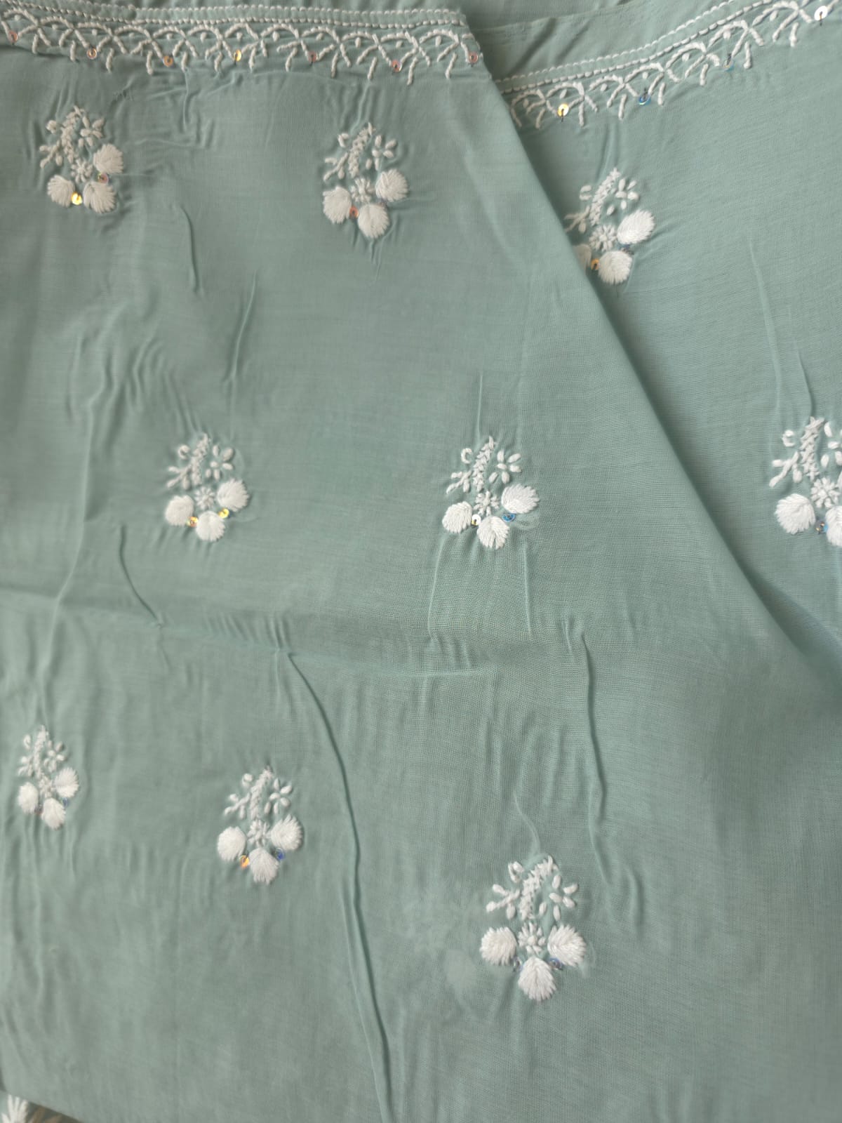 Grey Cotton Kurta fabric with Fine chikankari jaalwork with add on