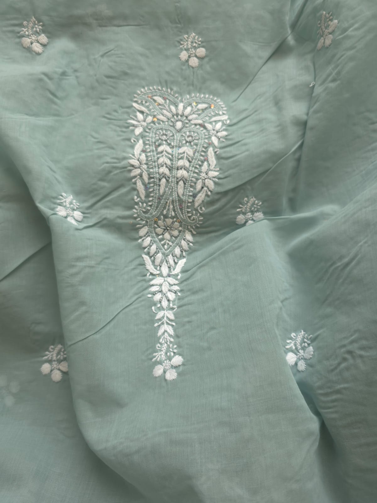 Grey Cotton Kurta fabric with Fine chikankari jaalwork with add on