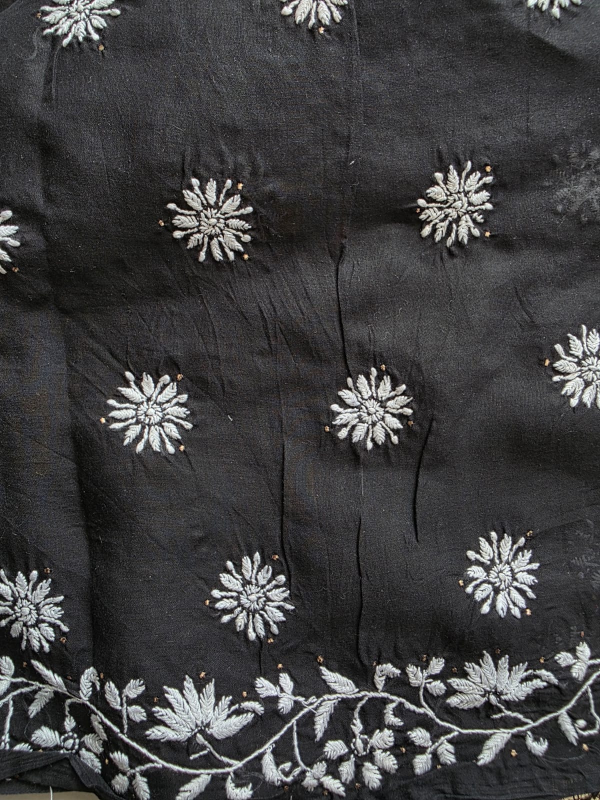 Black cotton full set with white chikankari and Mukaish motifs