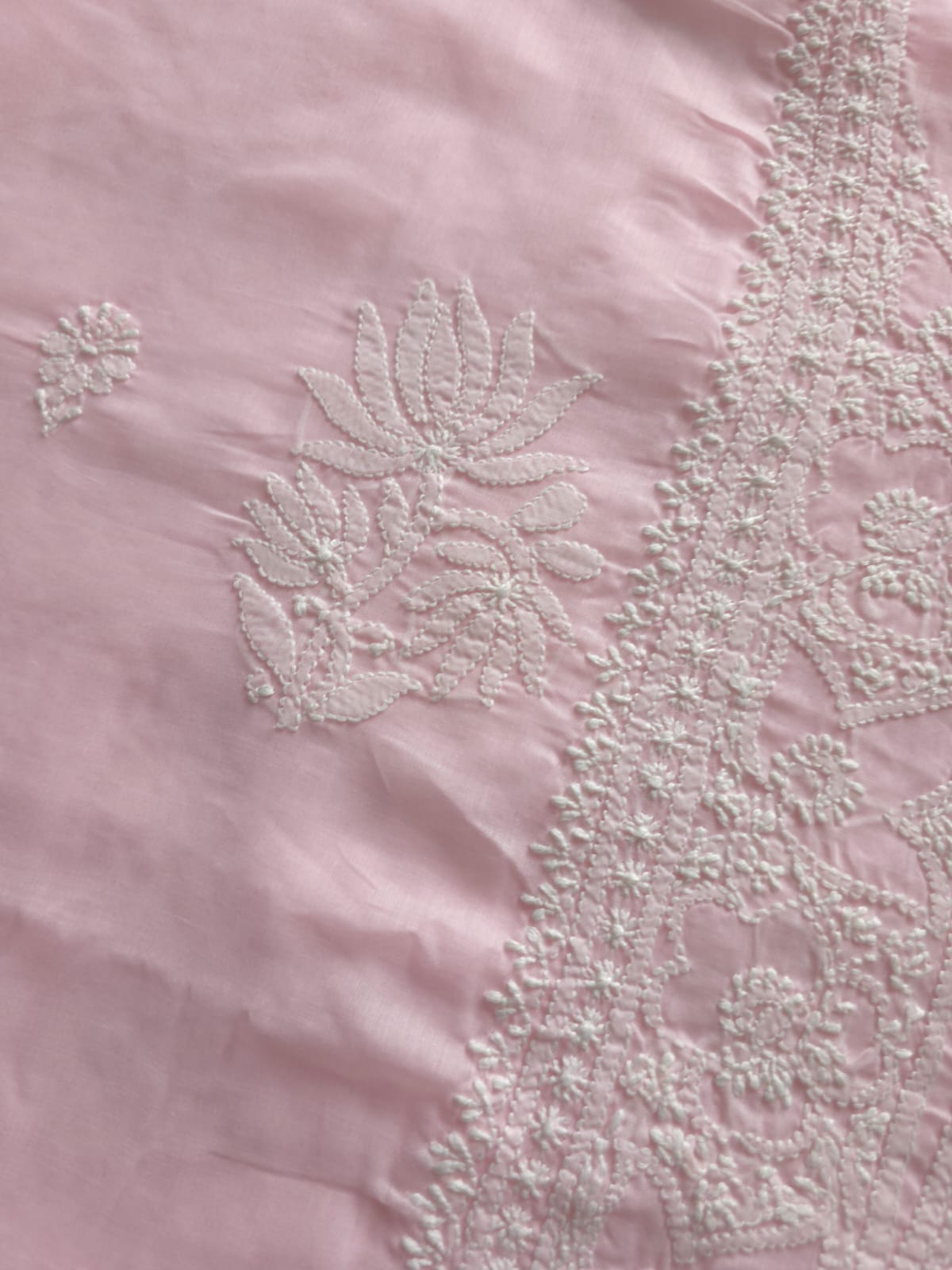 Baby pink cotton Full suit with lucknowi work only