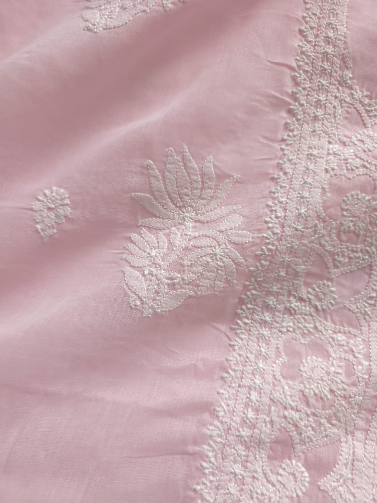 Baby pink cotton Full suit with lucknowi work only