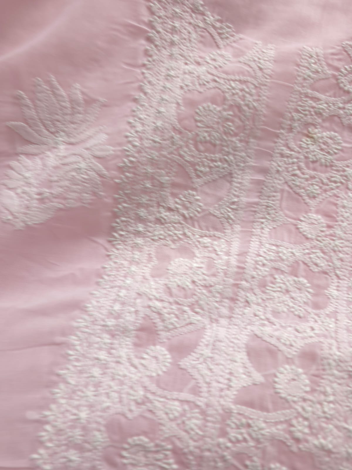 Baby pink cotton Full suit with lucknowi work only