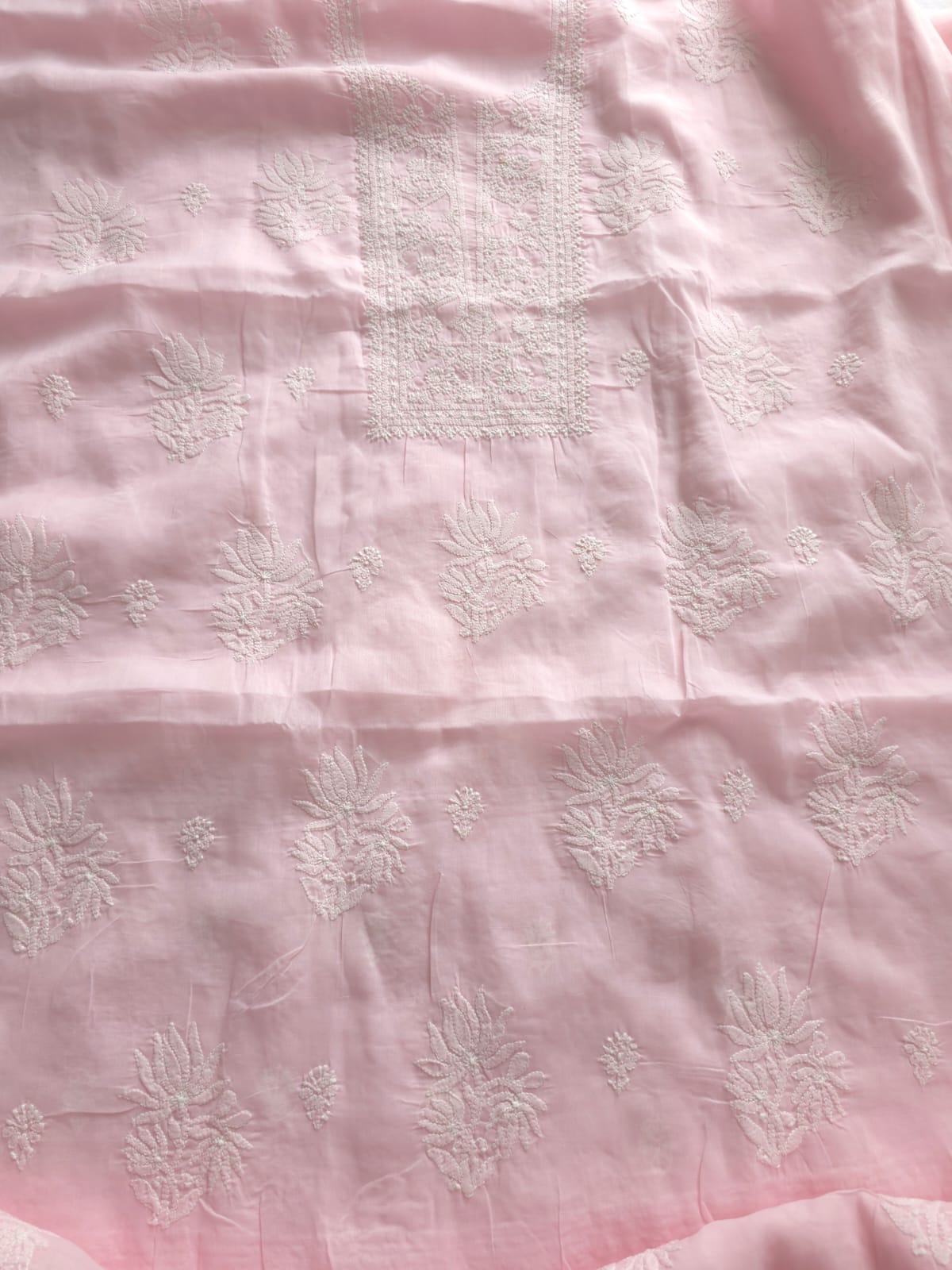 Baby pink cotton Full suit with lucknowi work only