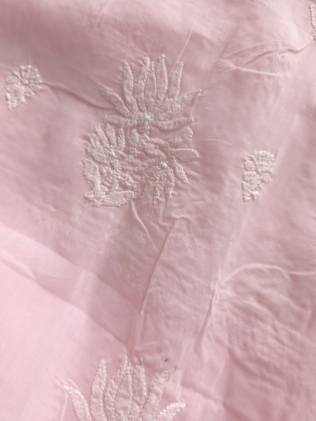 Baby pink cotton Full suit with lucknowi work only