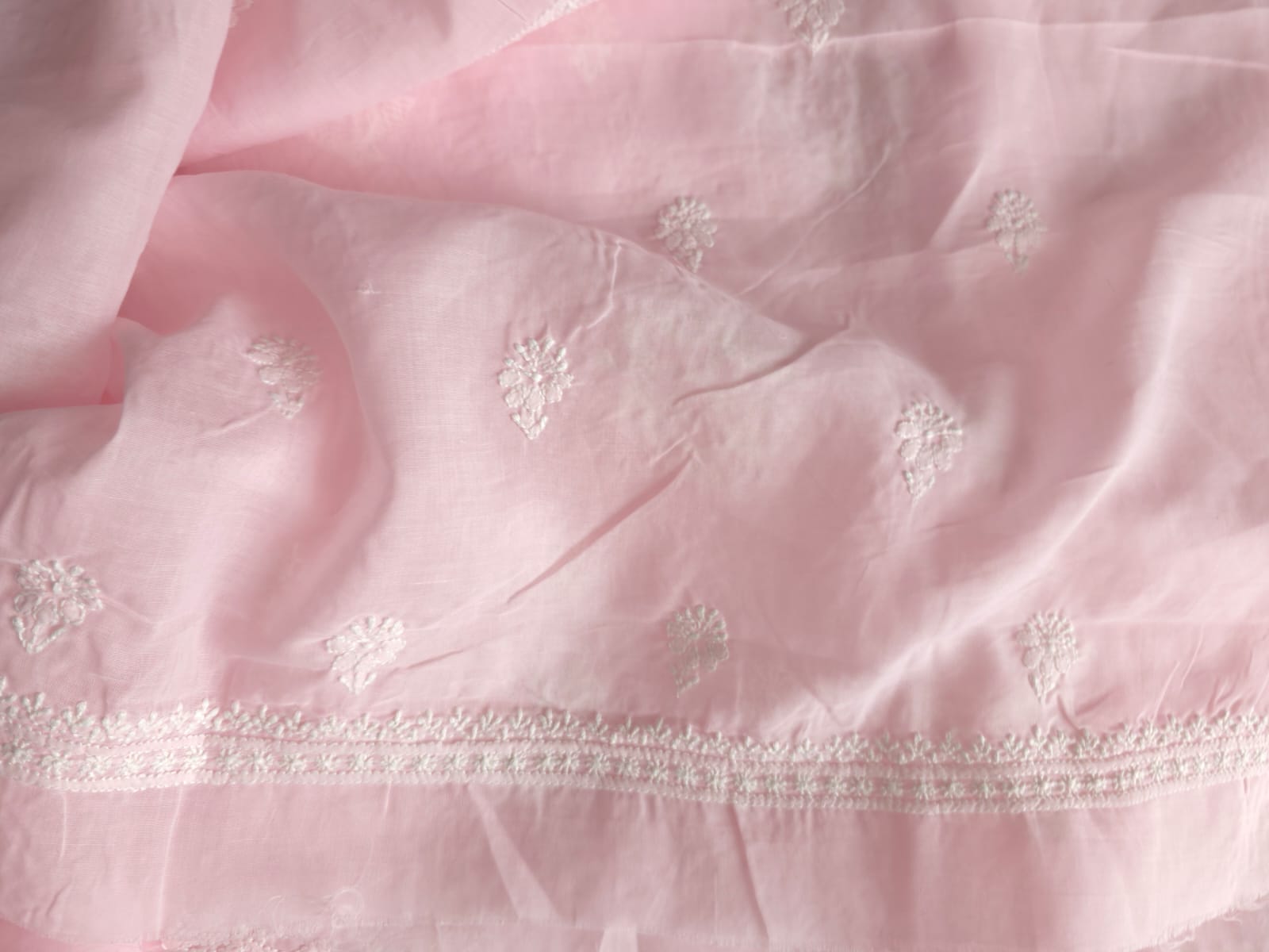 Baby pink cotton Full suit with lucknowi work only
