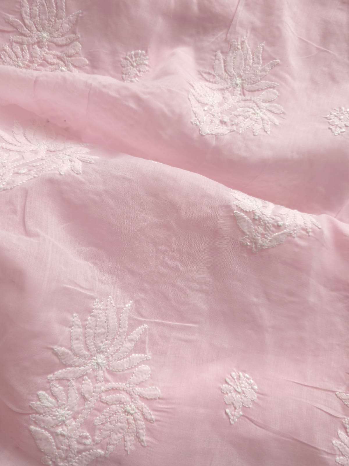 Baby pink cotton Full suit with lucknowi work only
