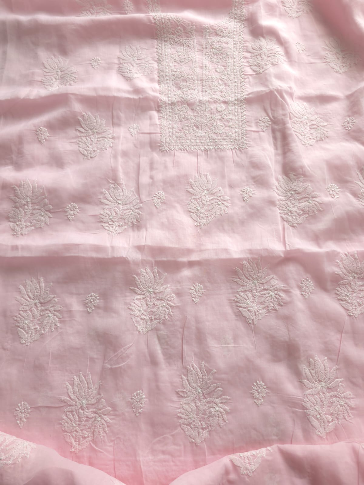 Baby pink cotton Full suit with lucknowi work only