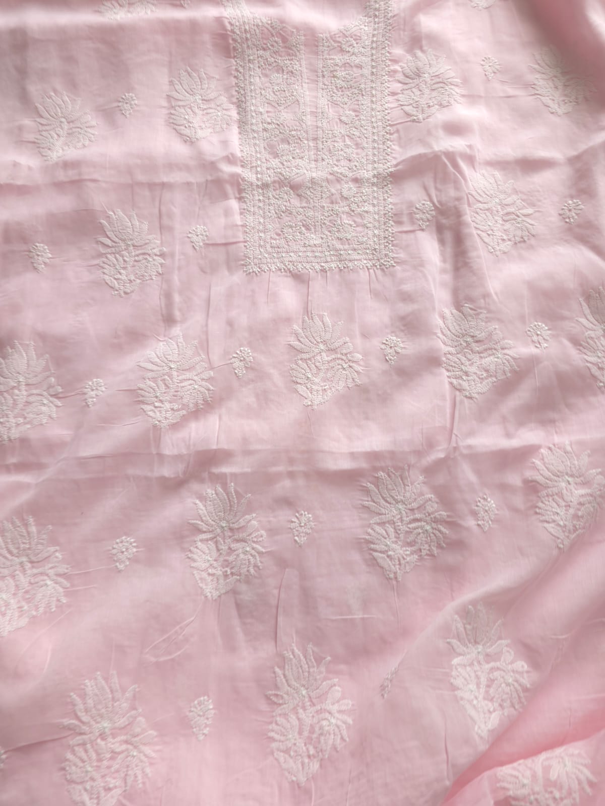 Baby pink cotton Full suit with lucknowi work only