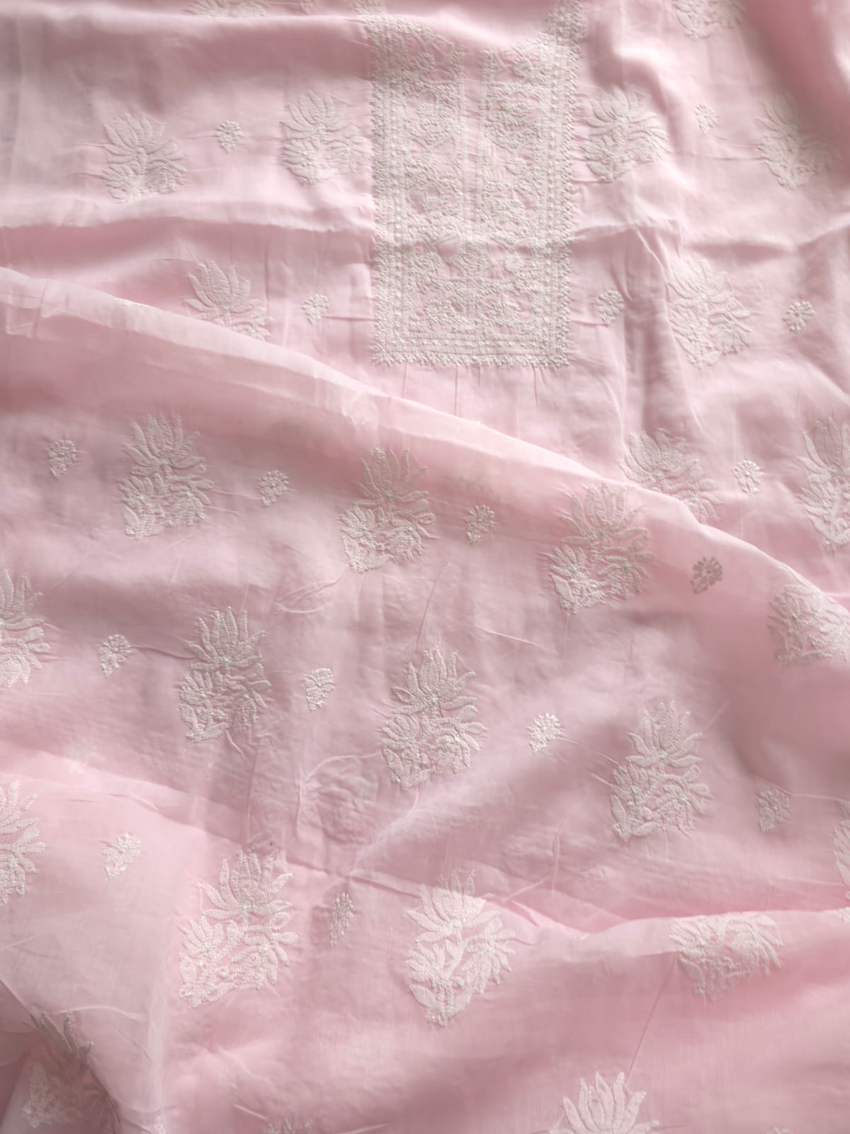 Baby pink cotton Full suit with lucknowi work only