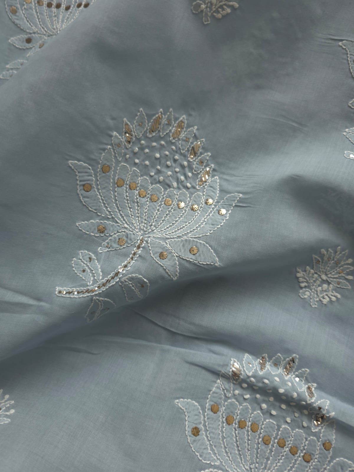 Grey cotton full set with intricate chikankari and mukaish