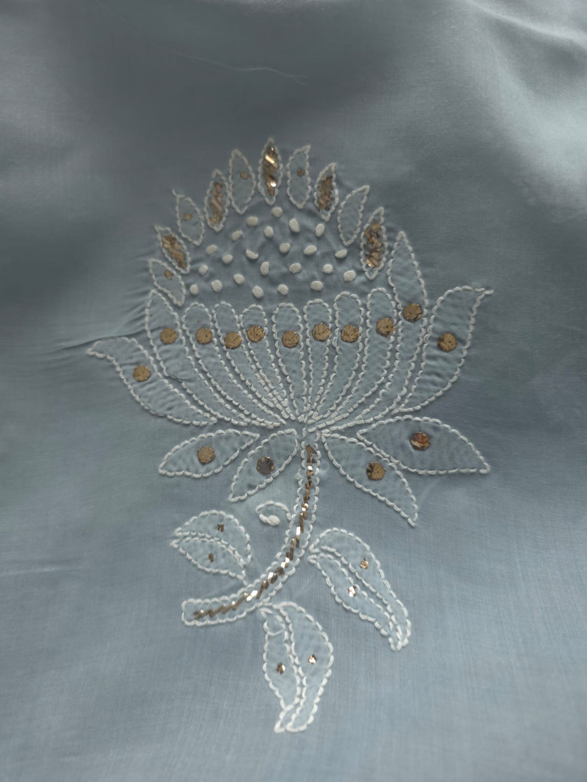 Grey cotton full set with intricate chikankari and mukaish