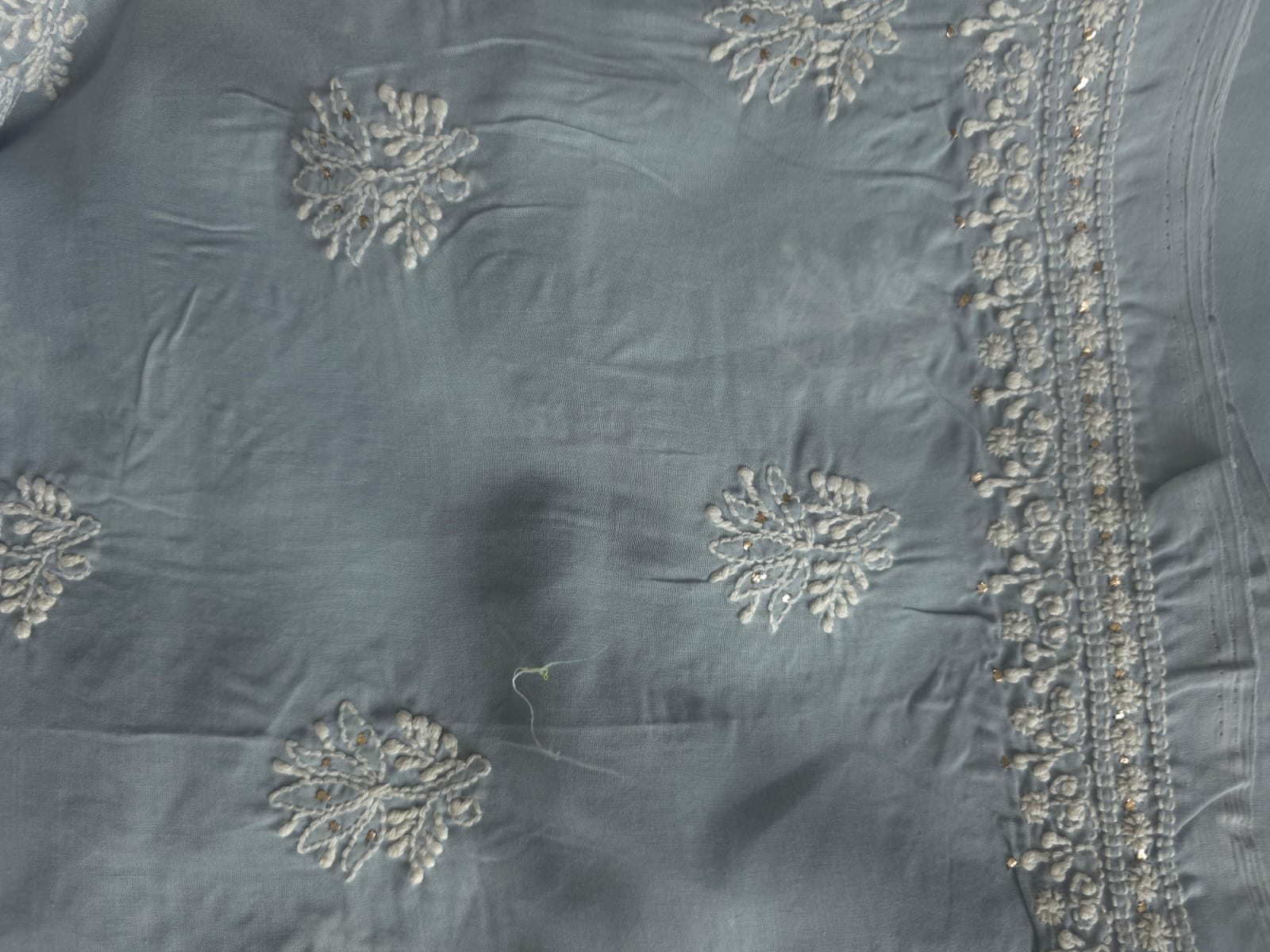 Grey cotton full set with intricate chikankari and mukaish