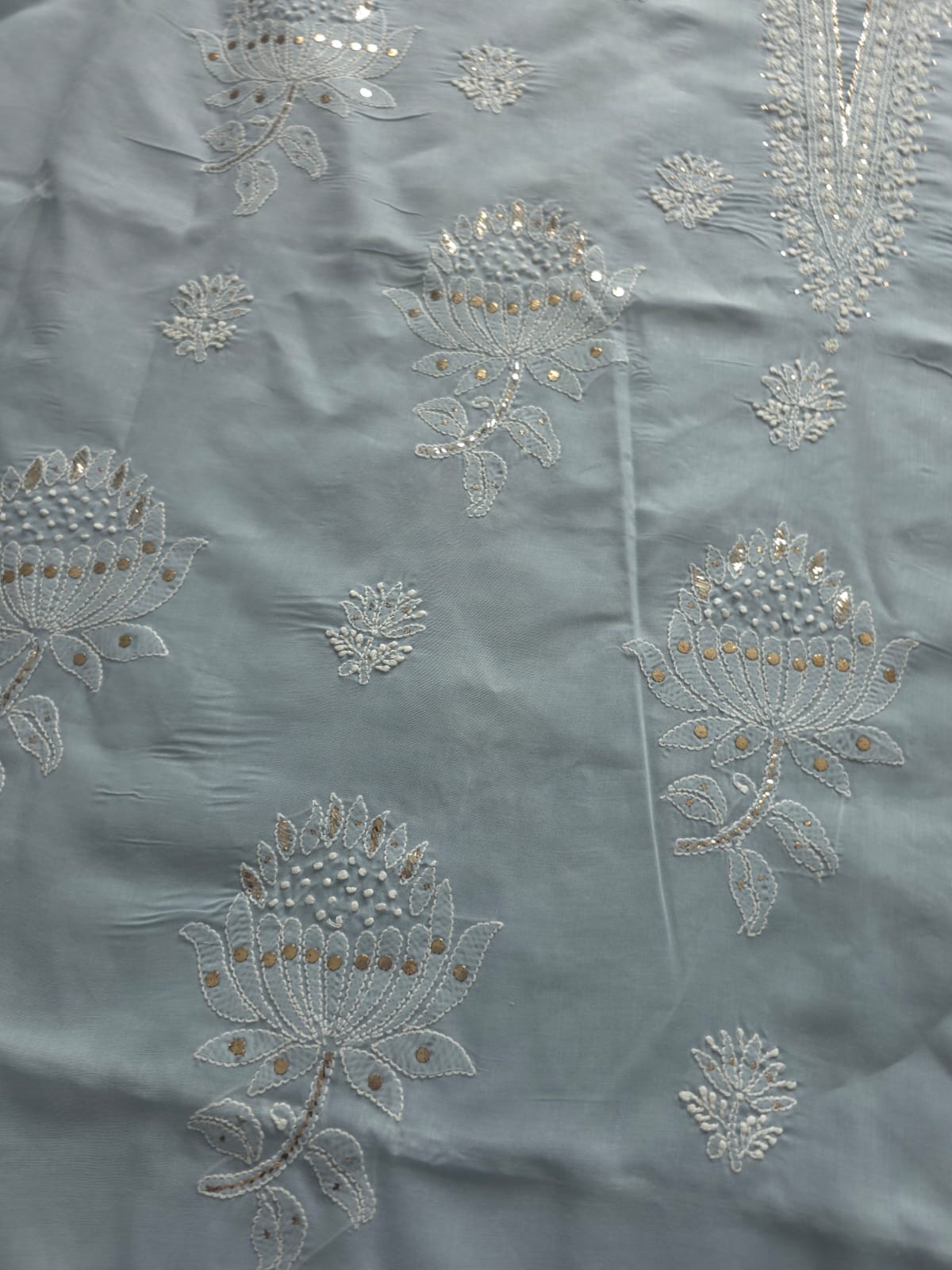 Grey cotton full set with intricate chikankari and mukaish