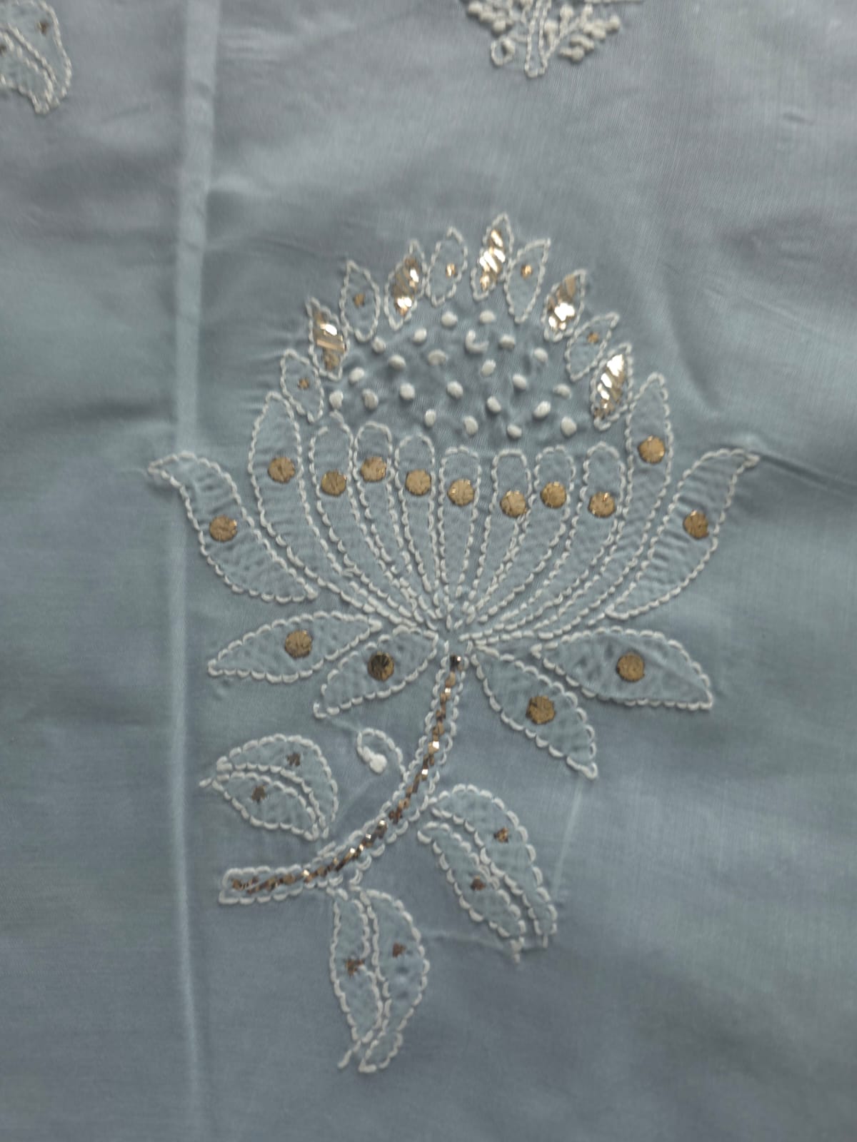 Grey cotton full set with intricate chikankari and mukaish