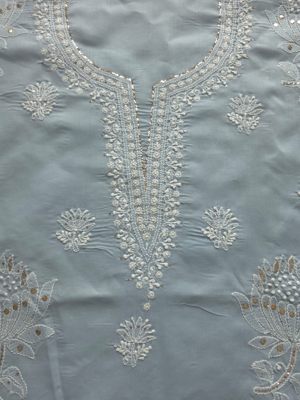 Grey cotton full set with intricate chikankari and mukaish