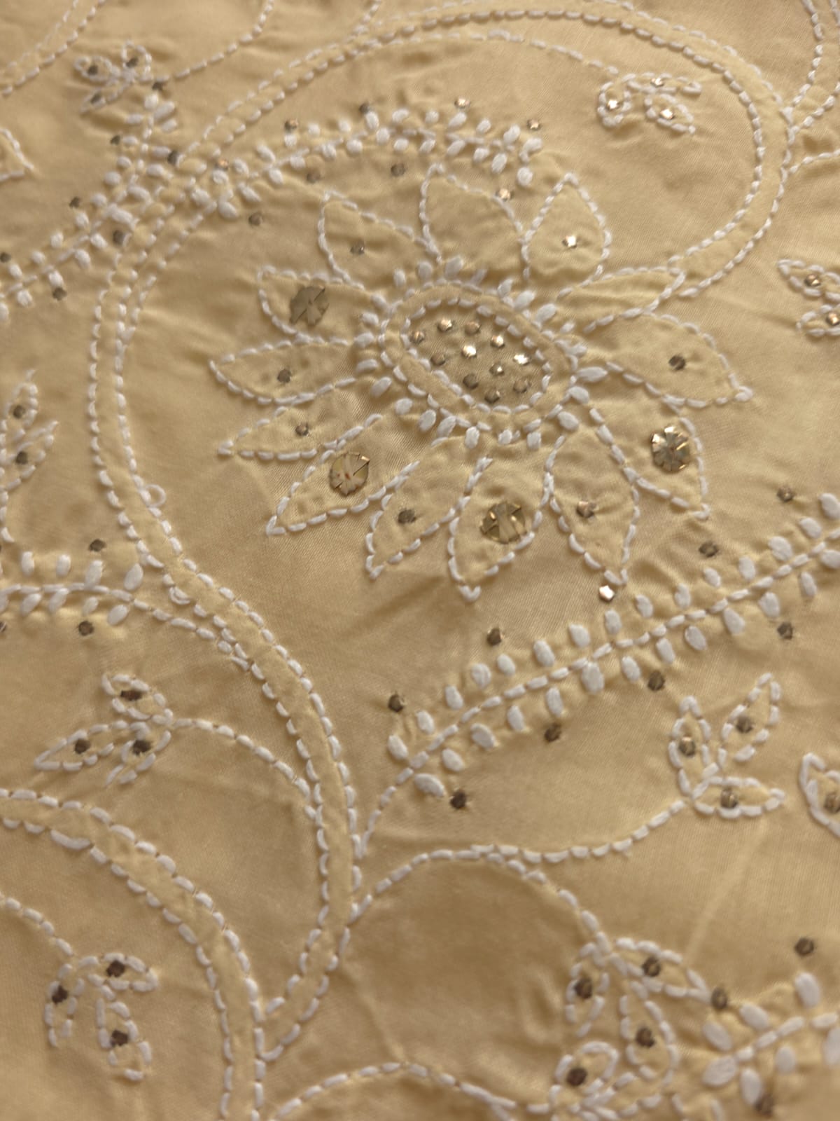 Beige Cotton Full suit with chikankari and mukaish