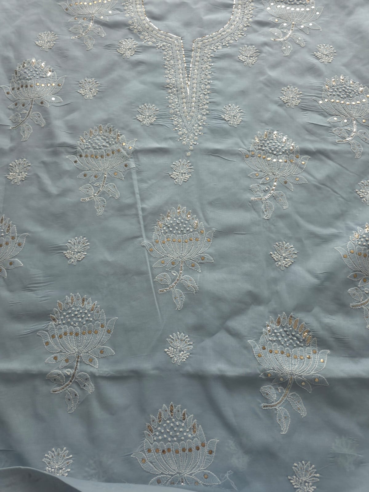 Grey cotton full set with intricate chikankari and mukaish
