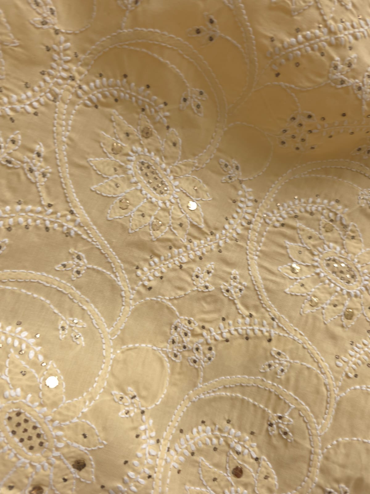 Beige Cotton Full suit with chikankari and mukaish