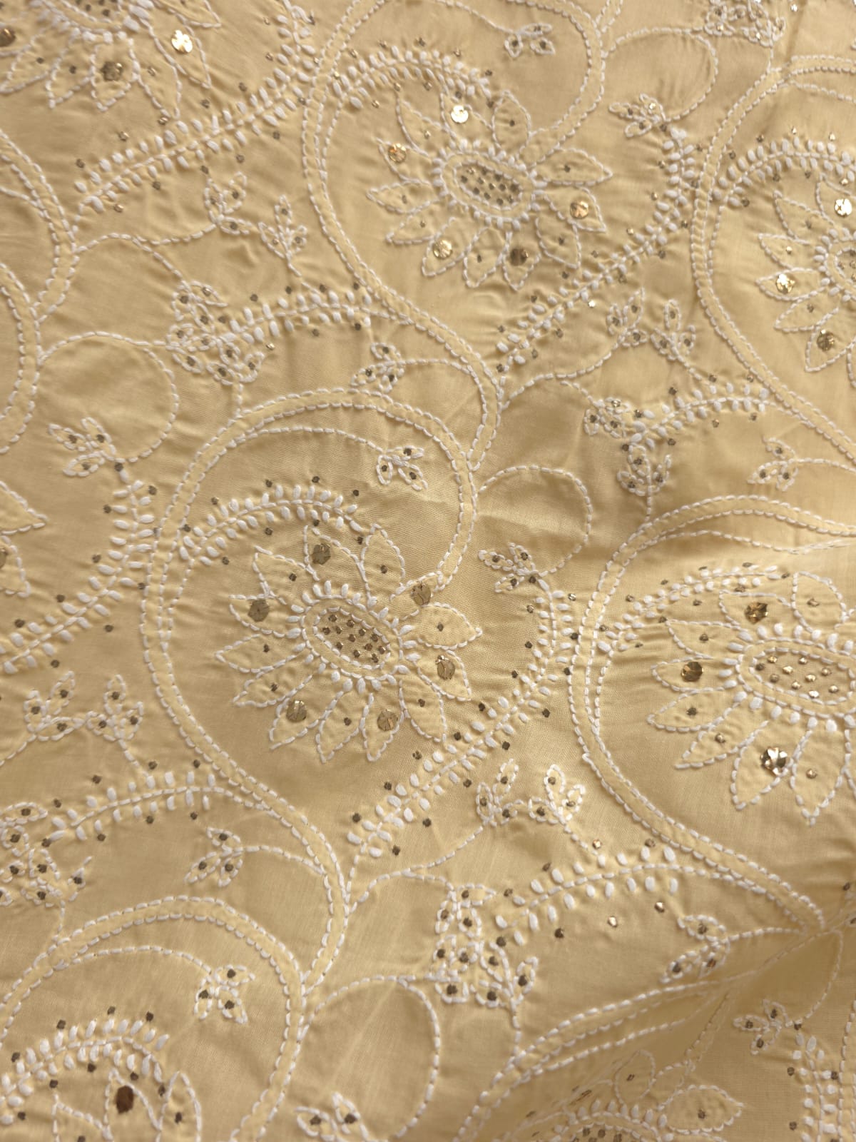 Beige Cotton Full suit with chikankari and mukaish