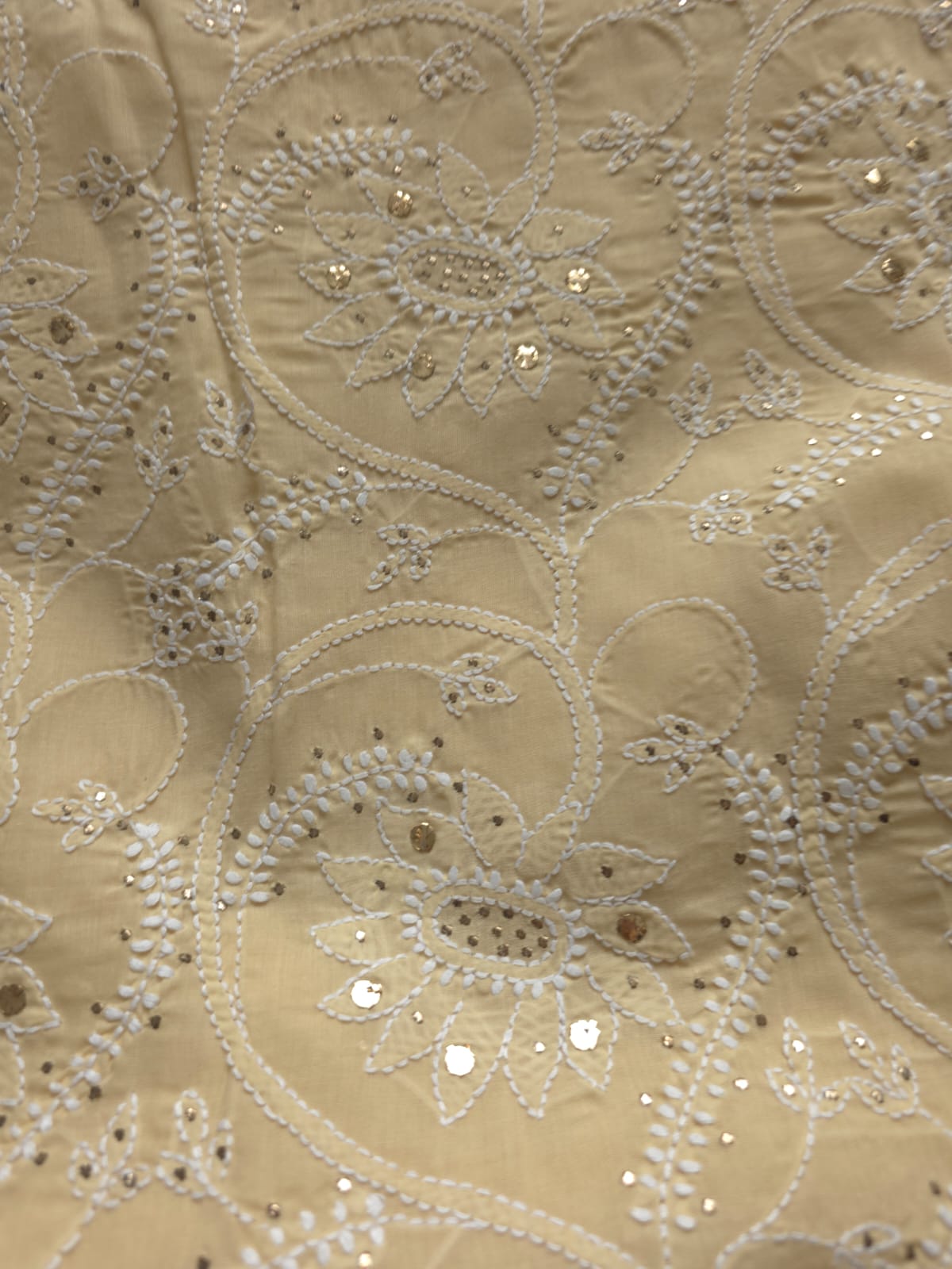 Beige Cotton Full suit with chikankari and mukaish