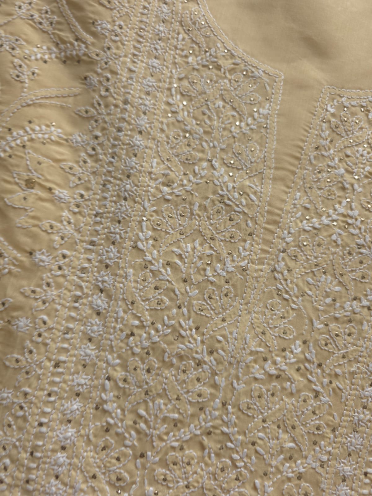 Beige Cotton Full suit with chikankari and mukaish