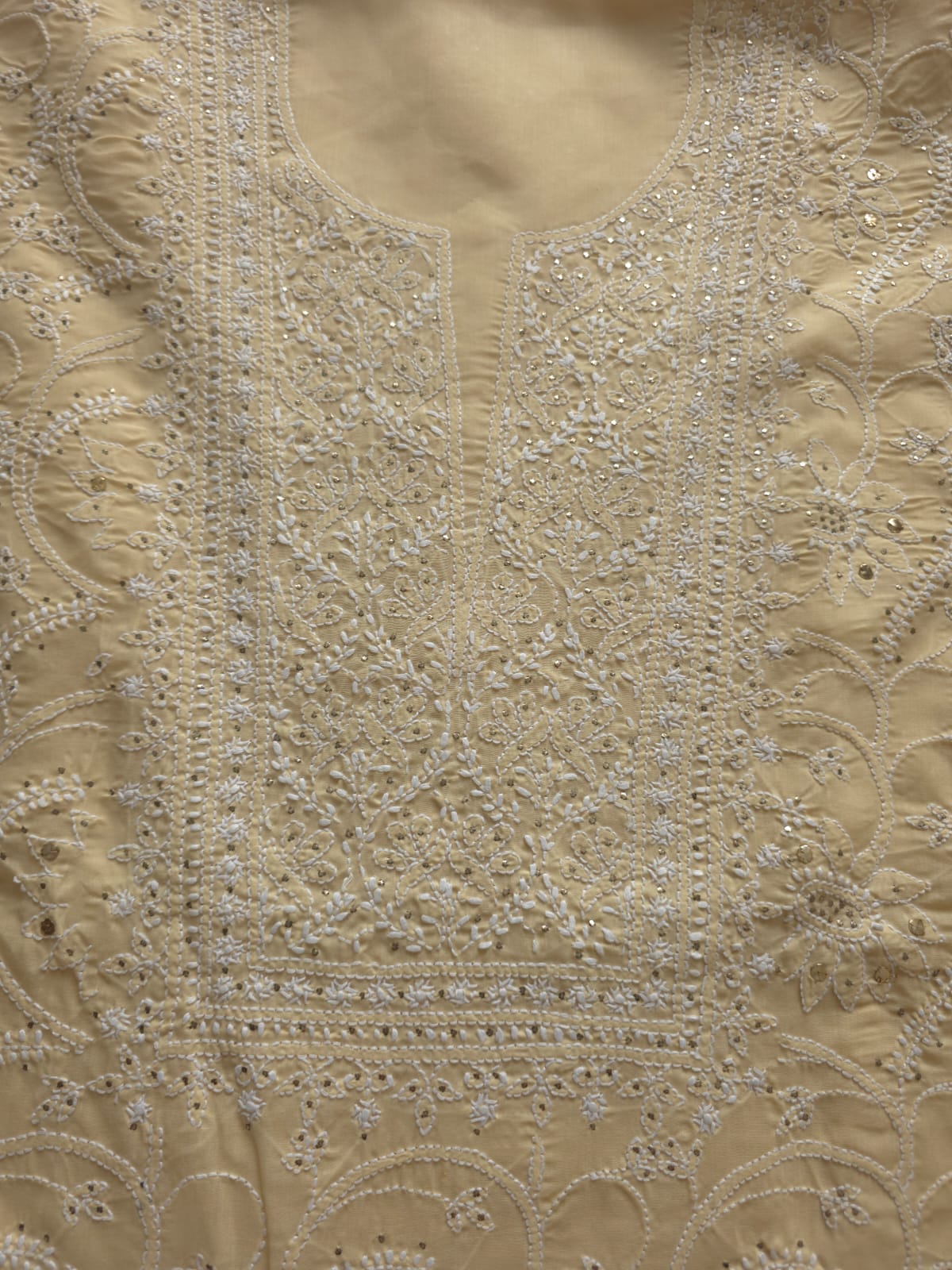 Beige Cotton Full suit with chikankari and mukaish