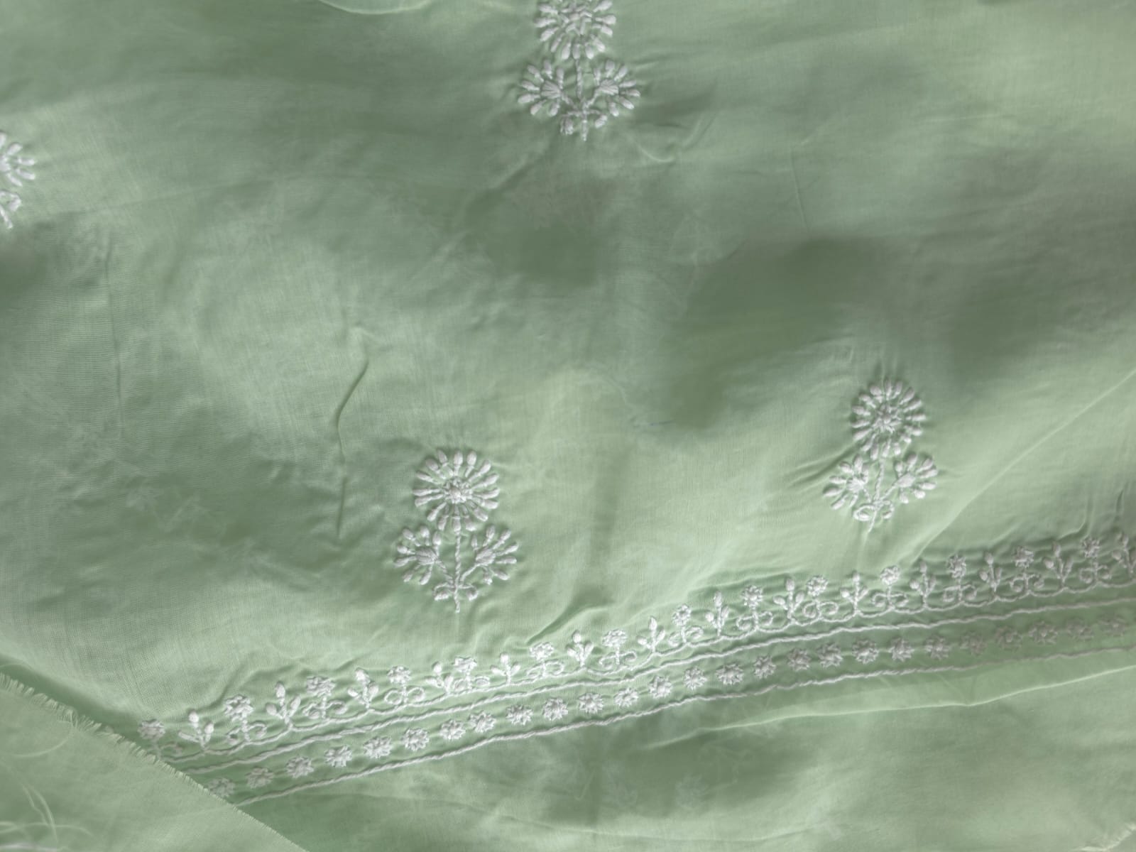 Sage Green Designer cotton Full Suit with Pearl Cutdana