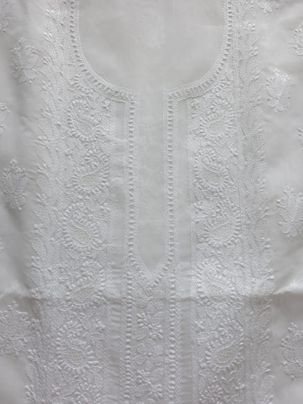 White Cotton Kurta fabric with Chikankari and jaaliwork