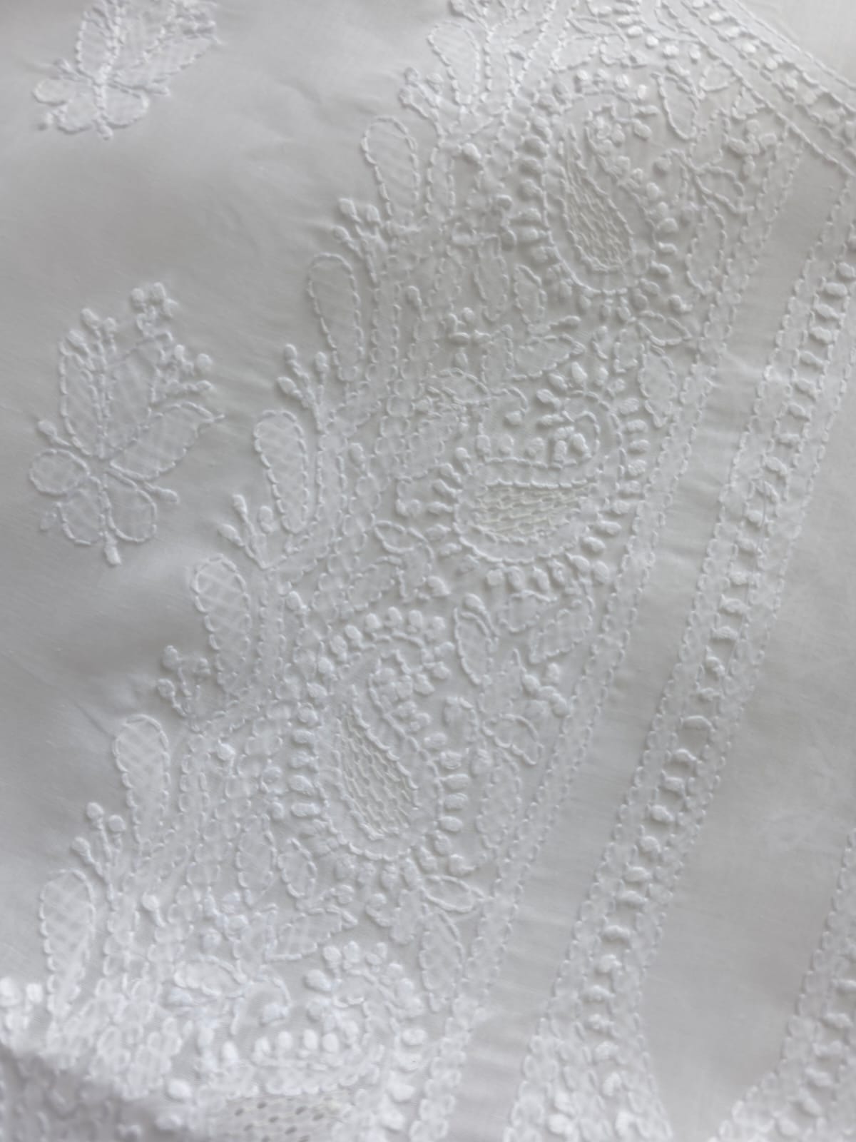 White Cotton Kurta fabric with Chikankari and jaaliwork
