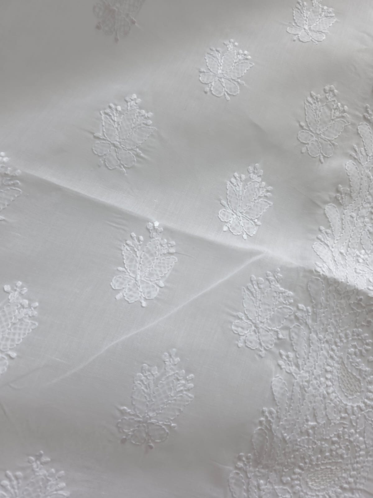 White Cotton Kurta fabric with Chikankari and jaaliwork