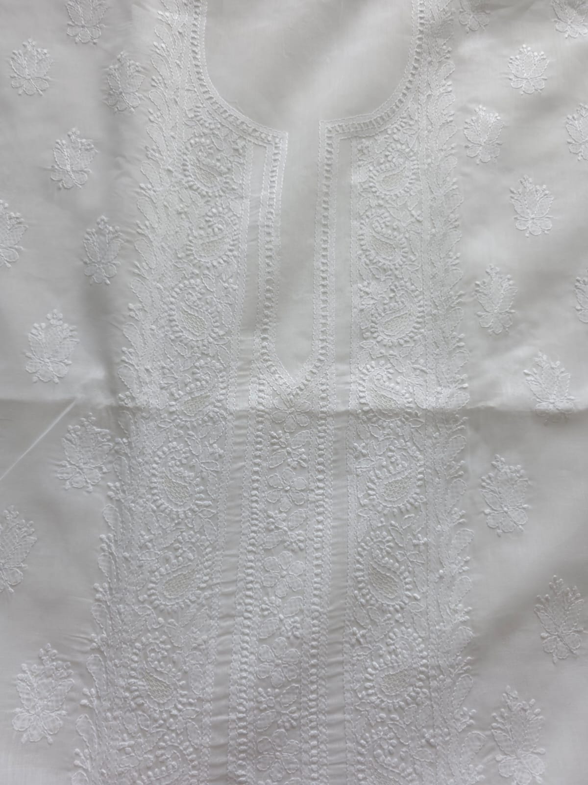 White Cotton Kurta fabric with Chikankari and jaaliwork