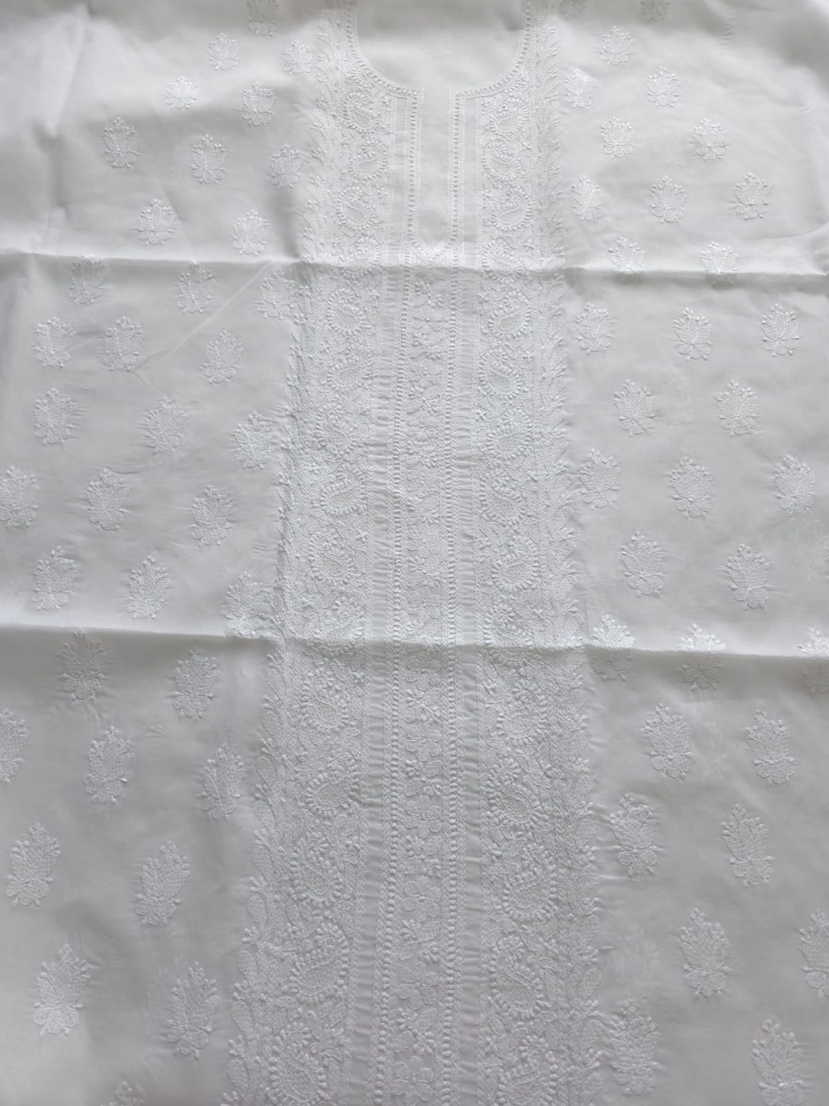 White Cotton Kurta fabric with Chikankari and jaaliwork