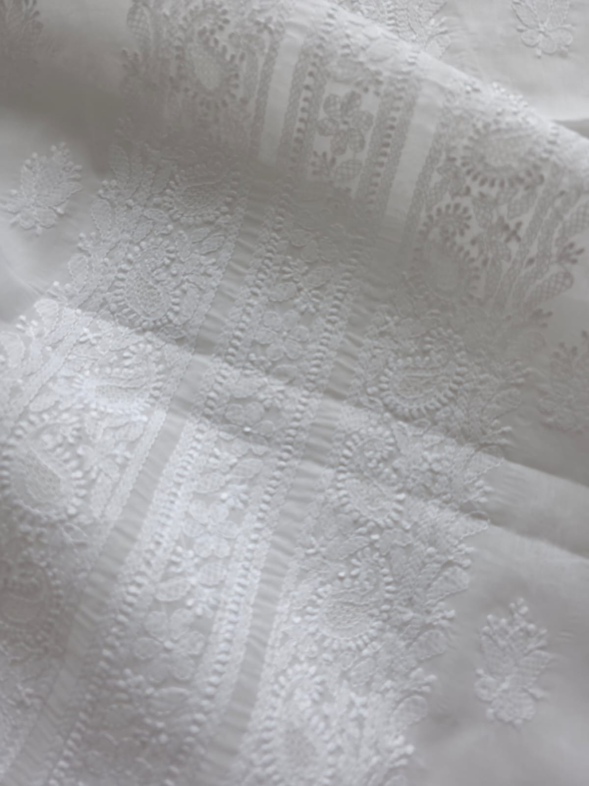 White Cotton Kurta fabric with Chikankari and jaaliwork
