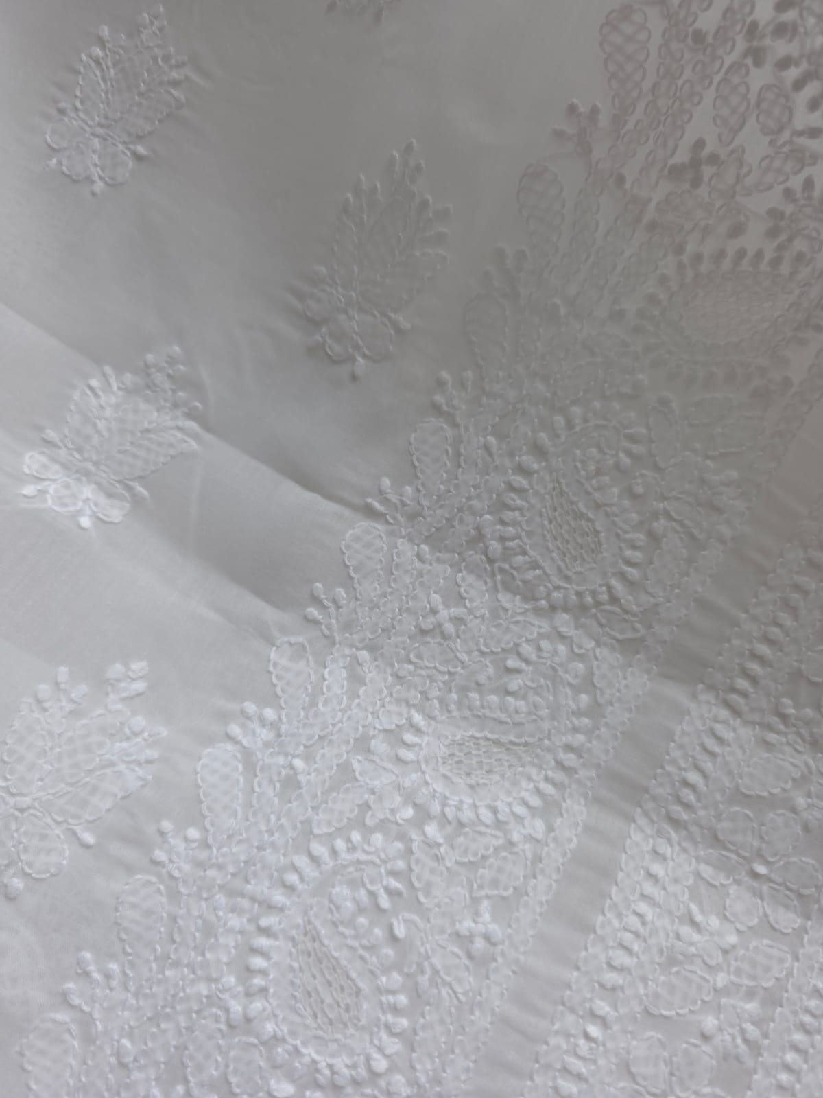 White Cotton Kurta fabric with Chikankari and jaaliwork