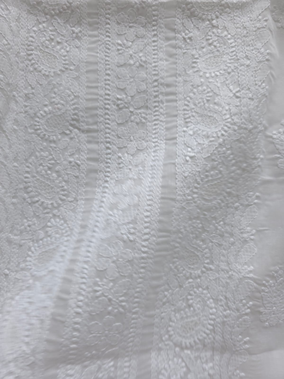 White Cotton Kurta fabric with Chikankari and jaaliwork