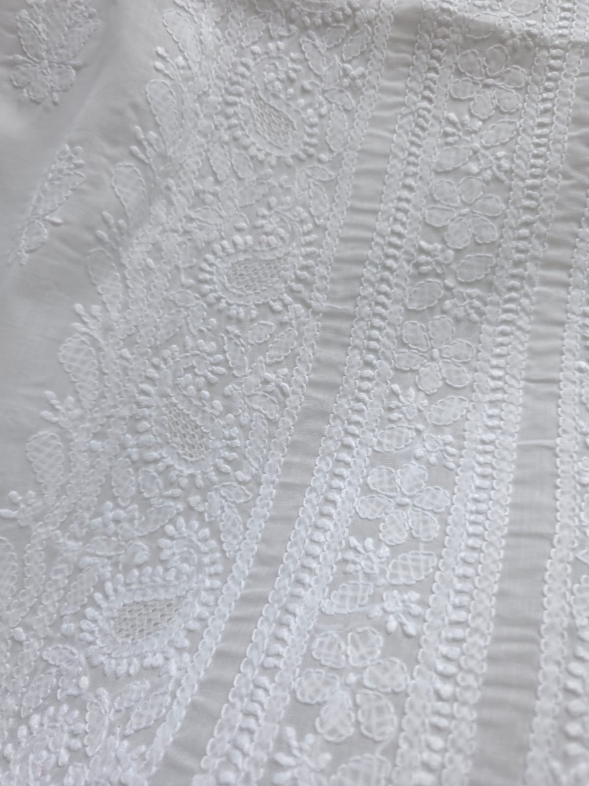 White Cotton Kurta fabric with Chikankari and jaaliwork