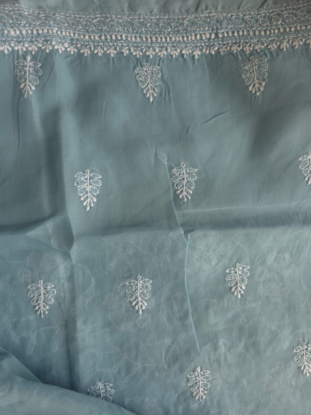 Grey cotton Kurta fabric with fine chikankari