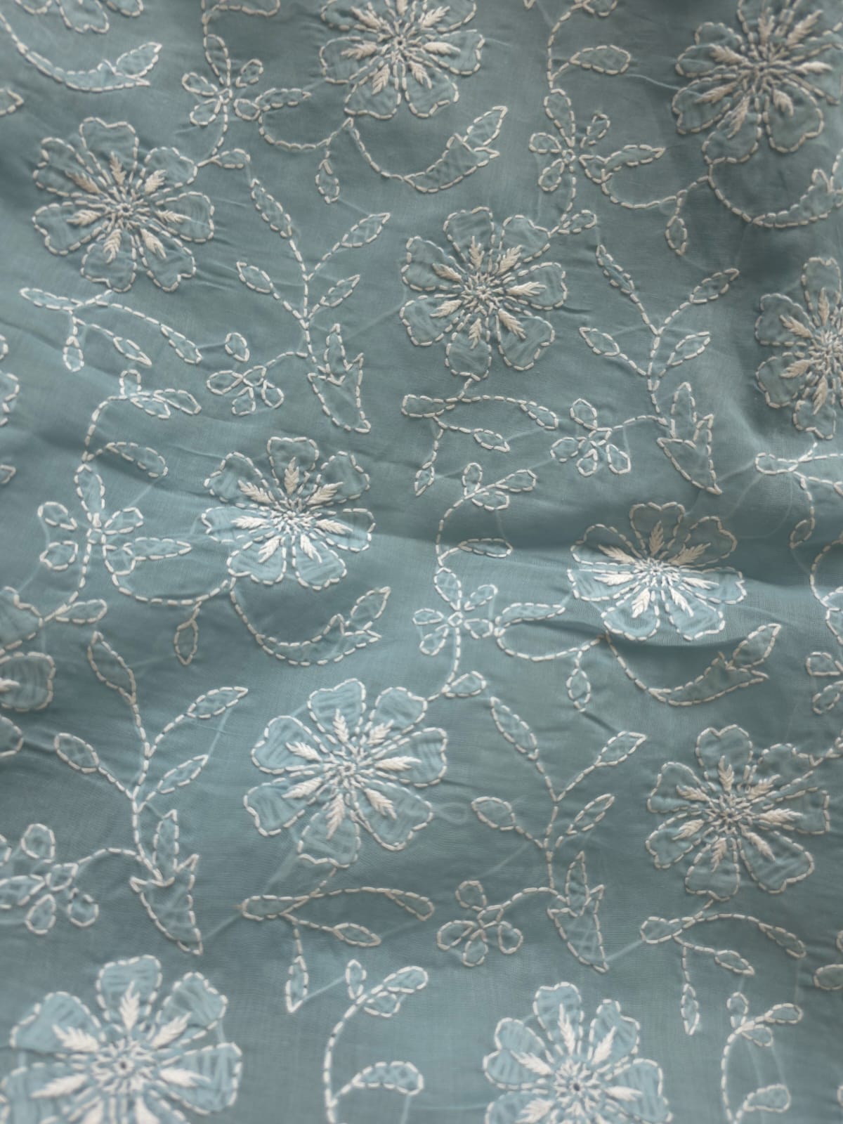 Grey cotton Kurta fabric with fine chikankari