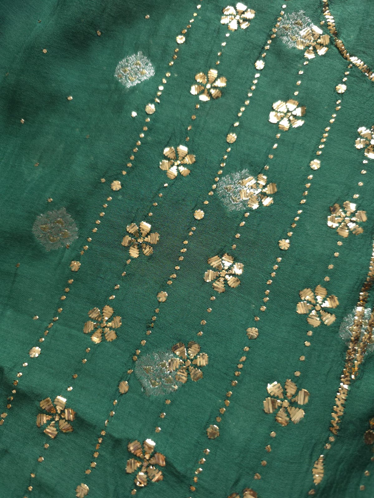 Bottle Green Mul chanderi zari weaved unstitched kurta and dupatta with chaloo Mukaish