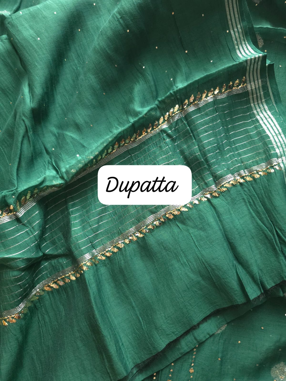 Bottle Green Mul chanderi zari weaved unstitched kurta and dupatta with chaloo Mukaish