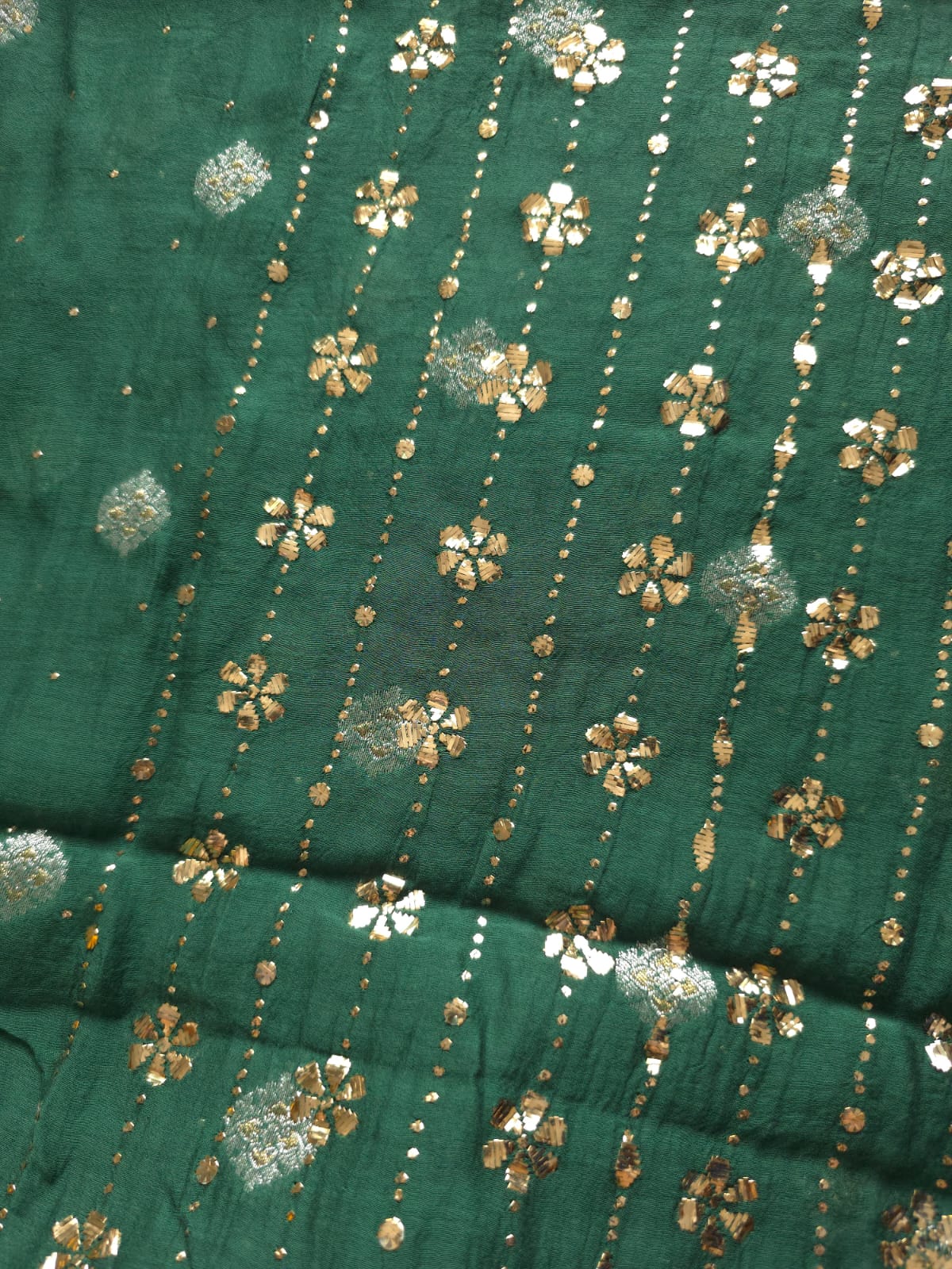 Bottle Green Mul chanderi zari weaved unstitched kurta and dupatta with chaloo Mukaish
