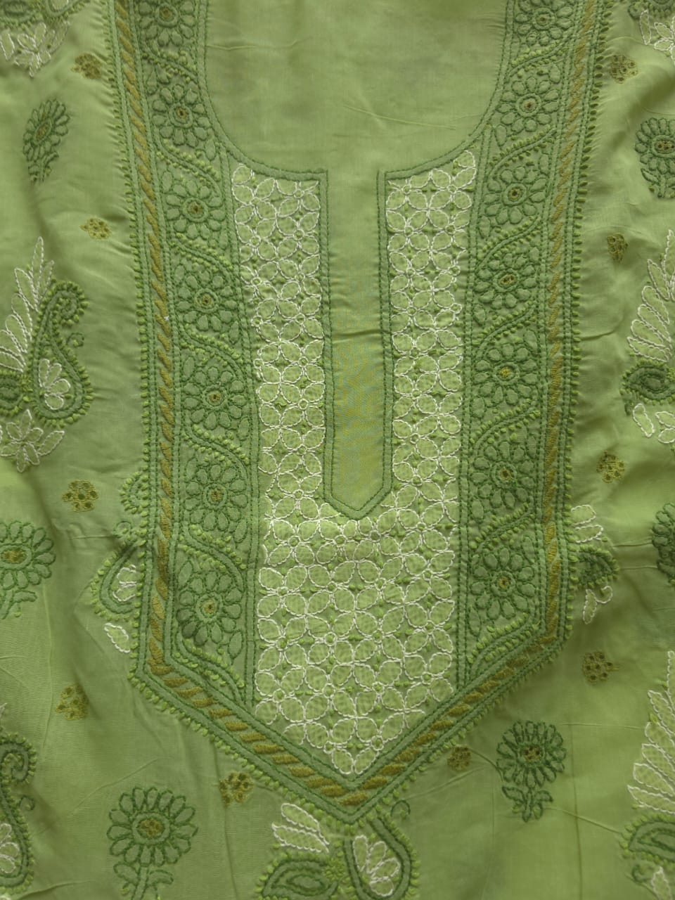 Green And fawn color designer suit with chikan handwork