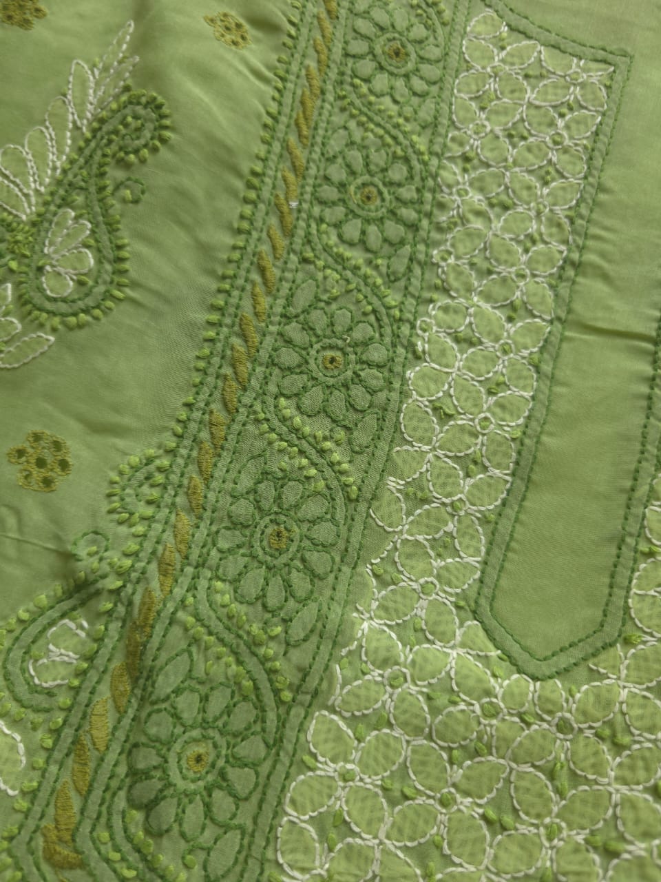 Green And fawn color designer suit with chikan handwork