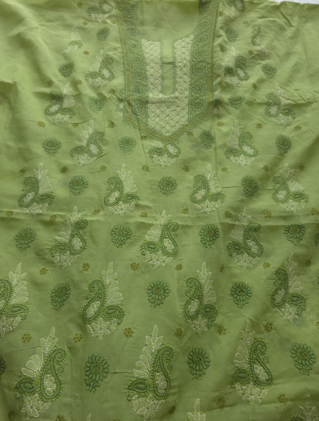 Green And fawn color designer suit with chikan handwork