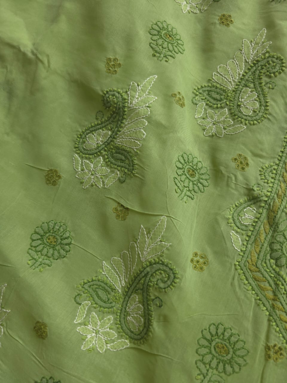 Green And fawn color designer suit with chikan handwork