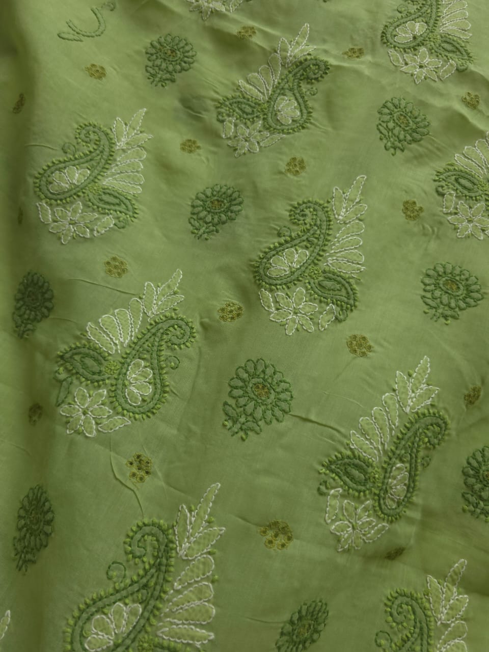 Green And fawn color designer suit with chikan handwork