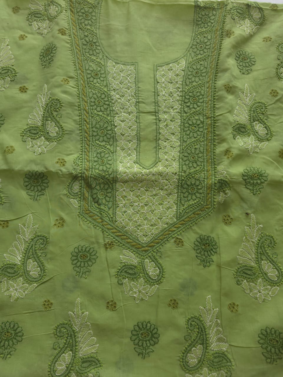 Green And fawn color designer suit with chikan handwork